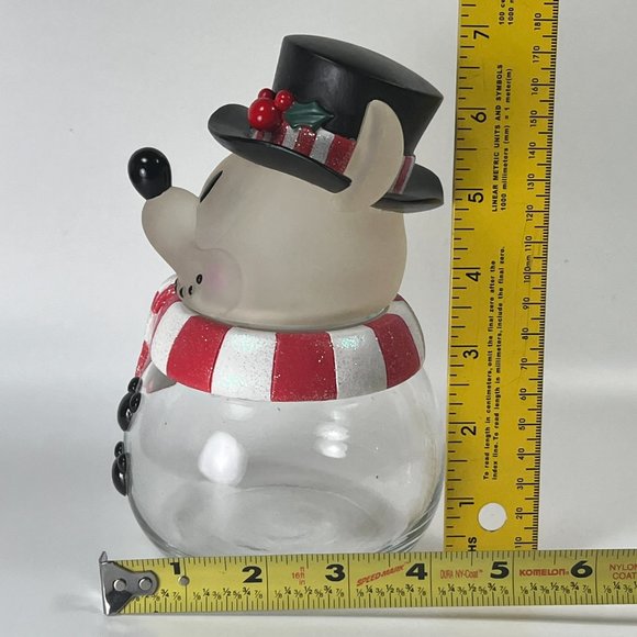Disney Mickey Mouse Snowman Christmas Holidays Cookie Jar  Disney Mickey Icon Logo Candy Treat Glass Jar Christmas Holiday Snowman